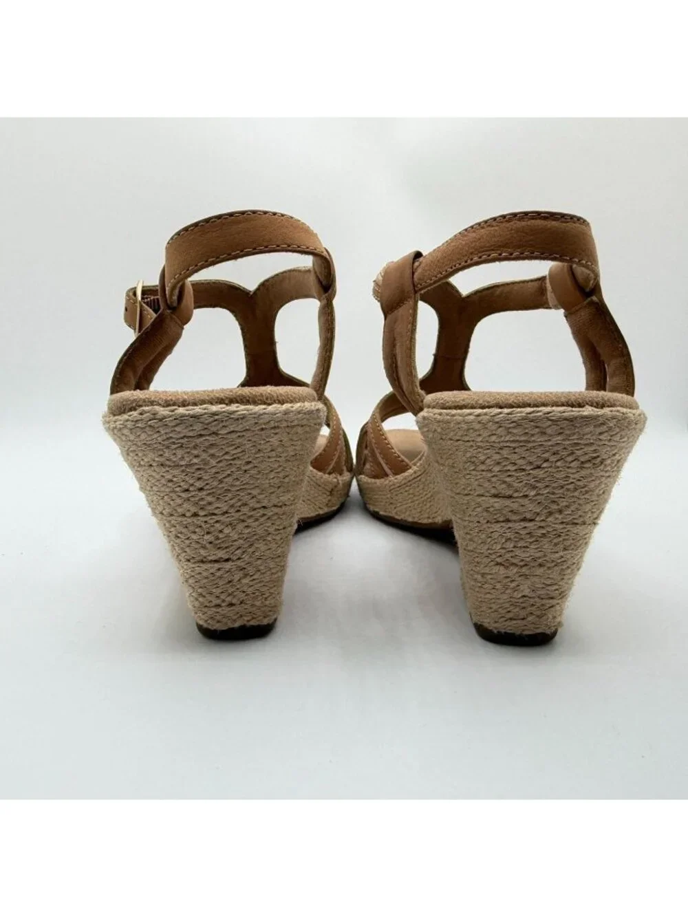 Clarks Rose Limo Wedge Sandals Women Size 7.5M Brown Beige Low Heel Shoes